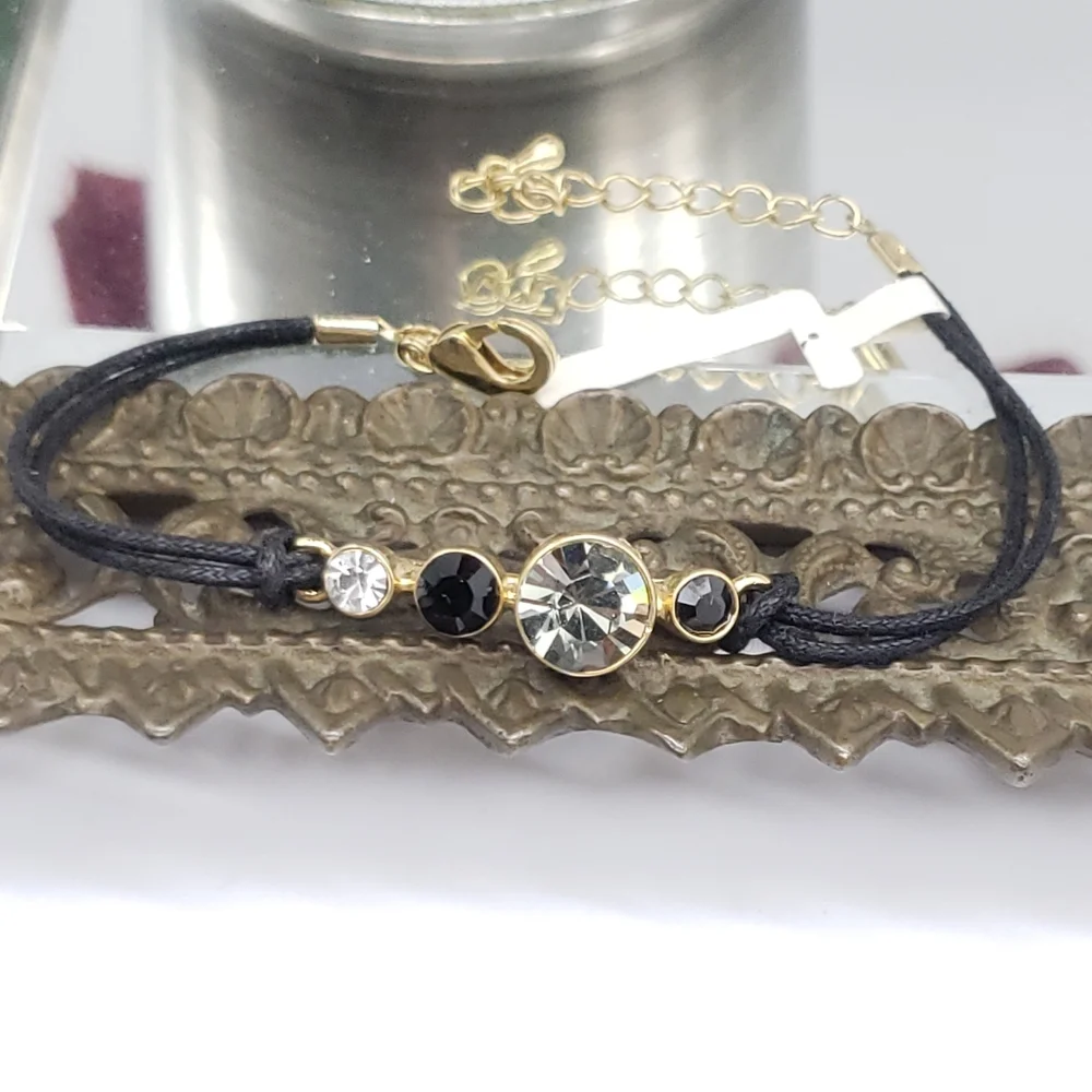 Black Diamond Glass Crystal Cord Bracelet